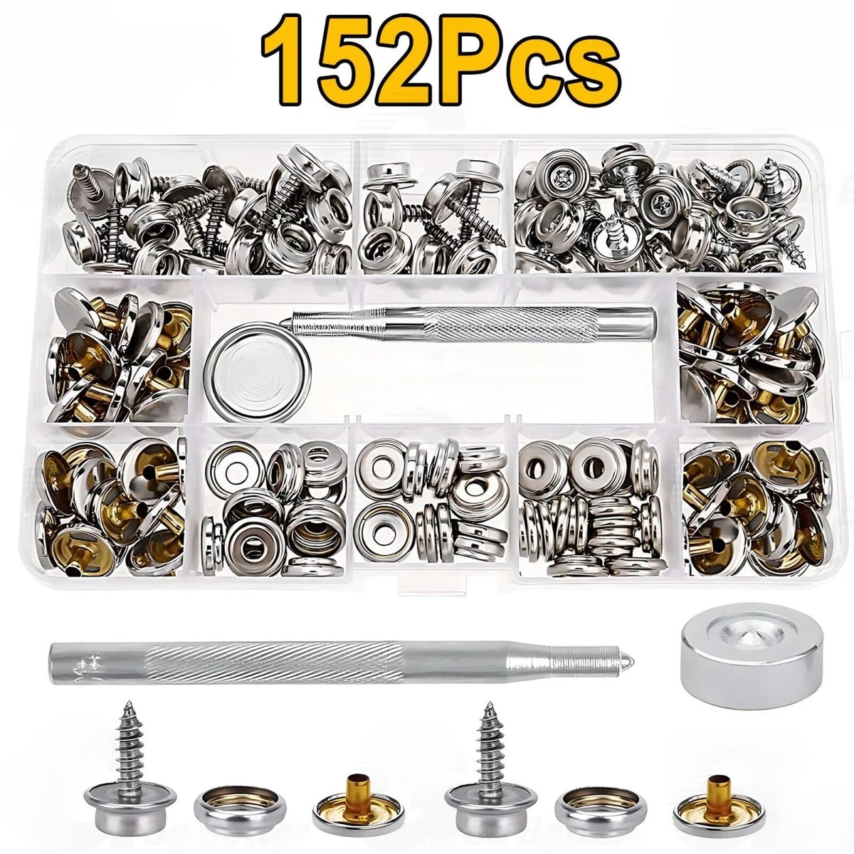 152pcs Snap Fasteners Press Studs Kit Poppers Buttons Tool Set Heavy Duty 15mm - HomeDIYer