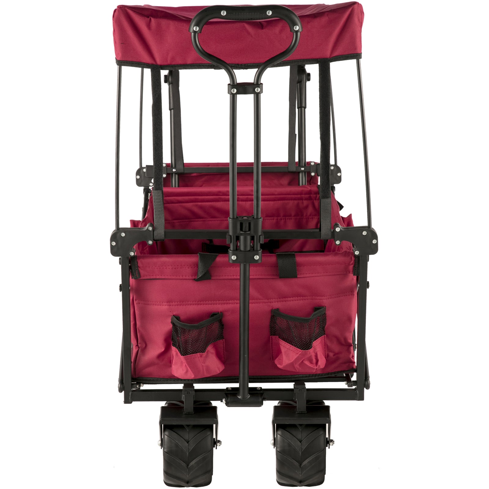 Extra Large Collapsible Garden Cart with Removable Canopy, Folding Wagon Utility Carts with Wheels and Rear Storage, Wagon Cart for Garden, Camping, Grocery Cart, Shopping Cart, Red
