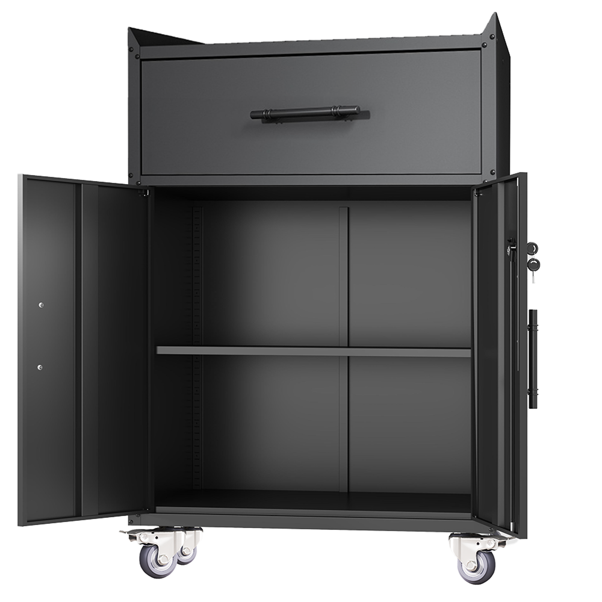 2 Door + 1 Drawer Lockable Rolling Tool Cabinet – Garage Storage with Wheels