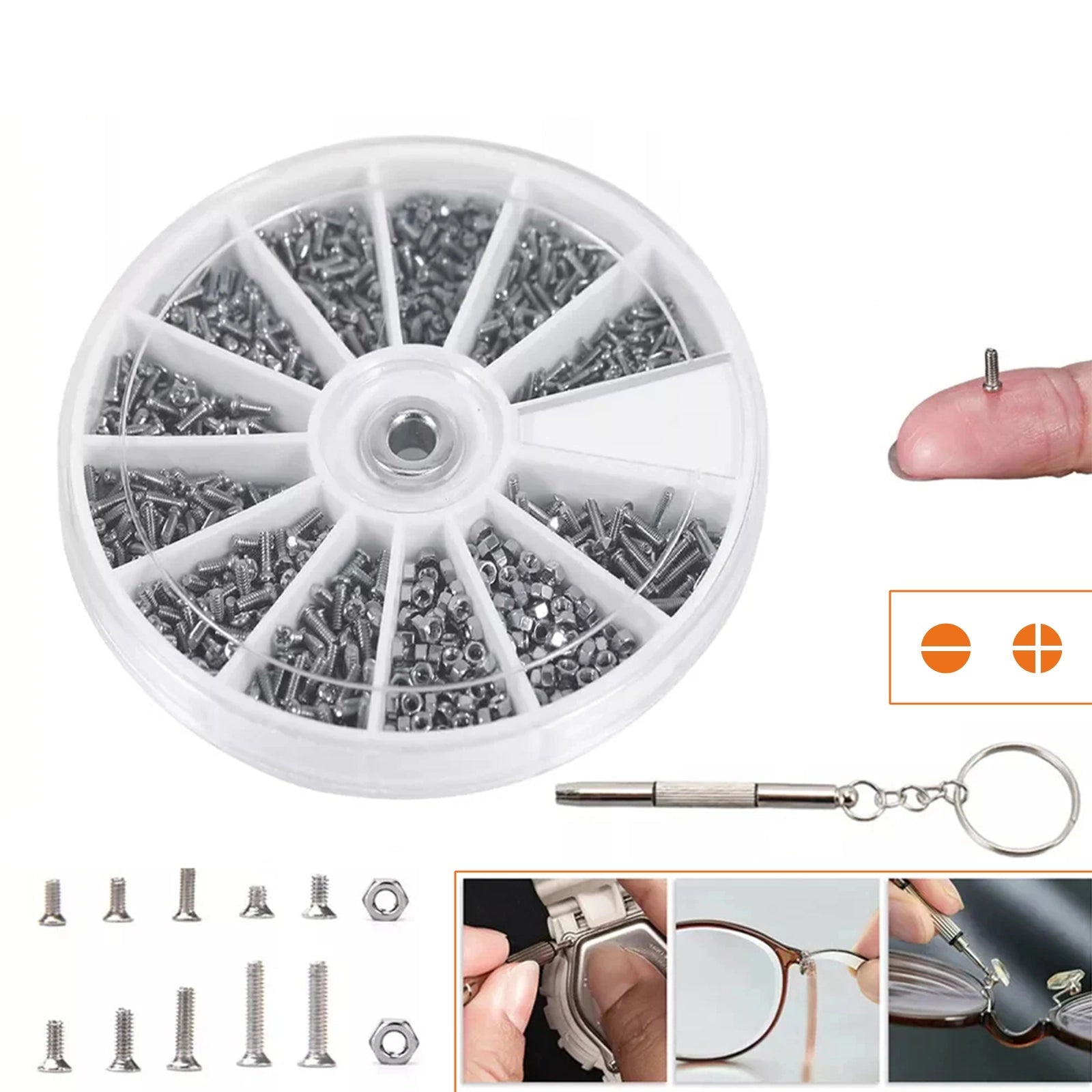 600pcs Micro Screws Nuts Set M1 M1,2 M1,4 M1,6 Glasses Watches Electronics - HomeDIYer