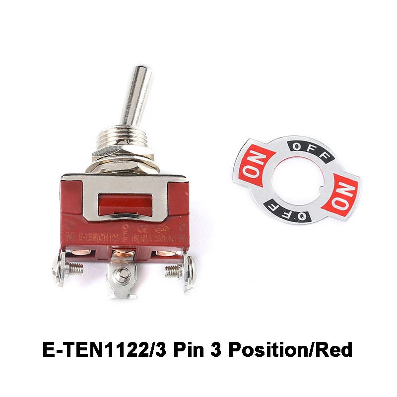 E-TEN Toggle Switch SPDT ON-ON 15A 250V — 2/3/4/6/9/12 Pin, 2/3 Position, Orange or Red