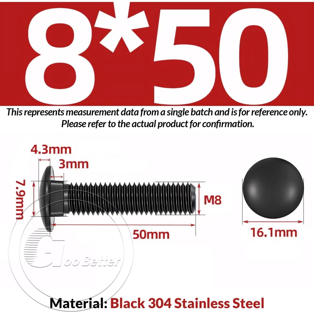 M8 M10 M12 Carriage Bolts – Cup Square Domed Head, Black A2 - 70 Stainless Steel - HomeDIYer