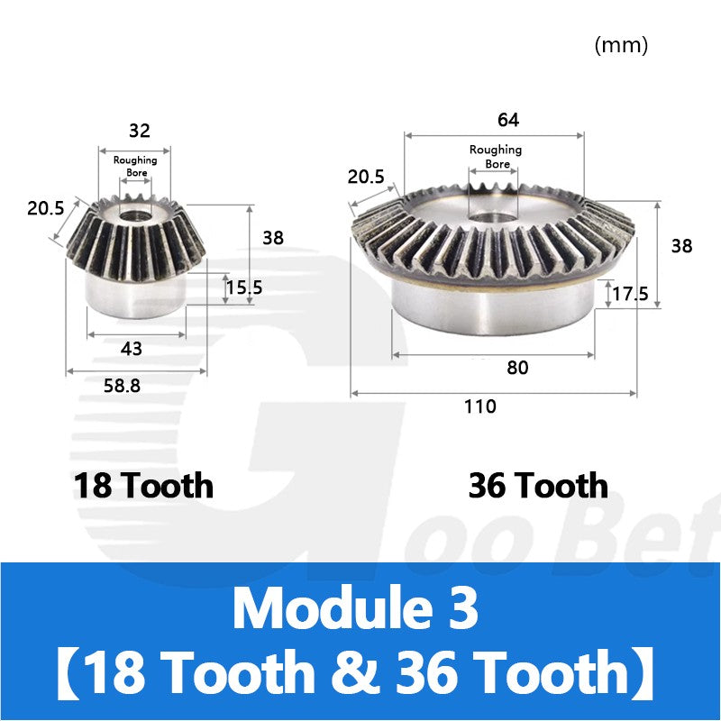 Bevel Gear Set Mod 1.5 2 2.5 3 Steel 1:2 Pairing 15/30 16/32 18/36 20/40 Tooth