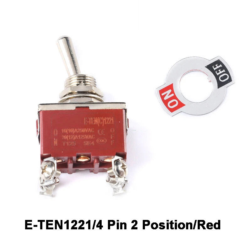 E-TEN Toggle Switch SPDT ON-ON 15A 250V — 2/3/4/6/9/12 Pin, 2/3 Position, Orange or Red