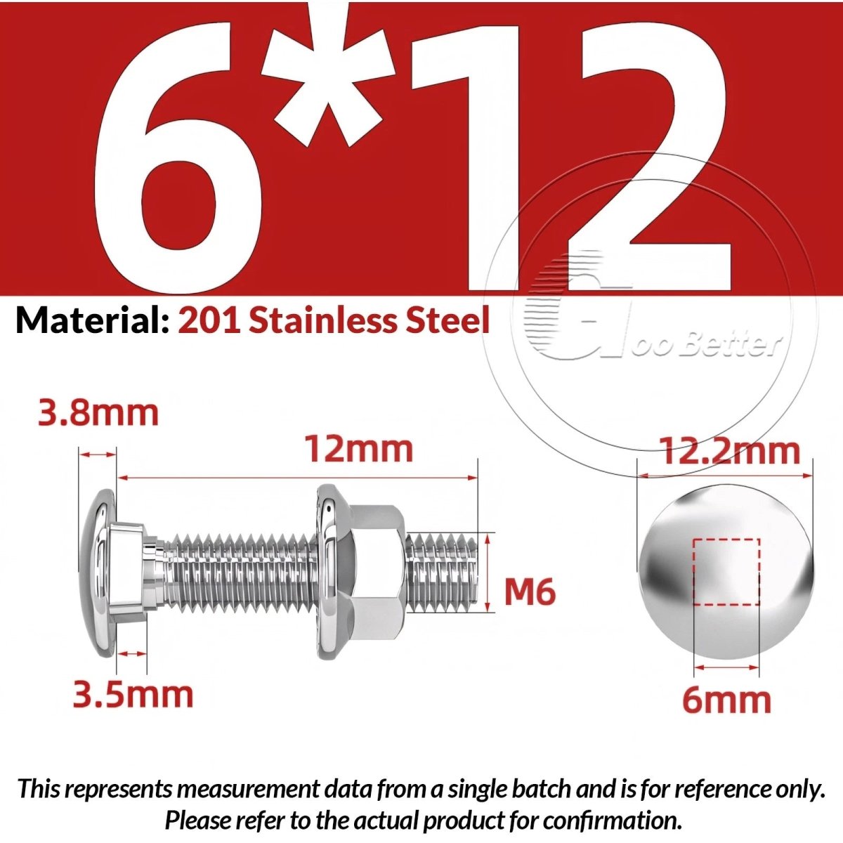 M5–M12 Carriage Bolts with Nuts | Cup Square Domed Head | 201 Stainless Steel - HomeDIYer