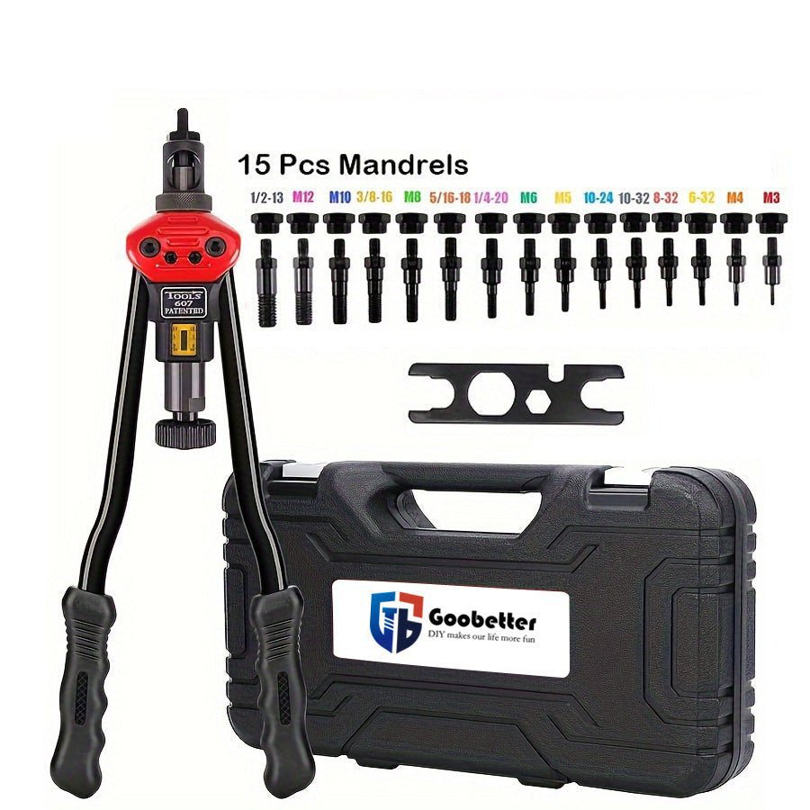 16" Rivet Nut Gun Kit Nutsert Rivnut Tool Setter Nut Sert 15pcs Metric and UNC - HomeDIYer