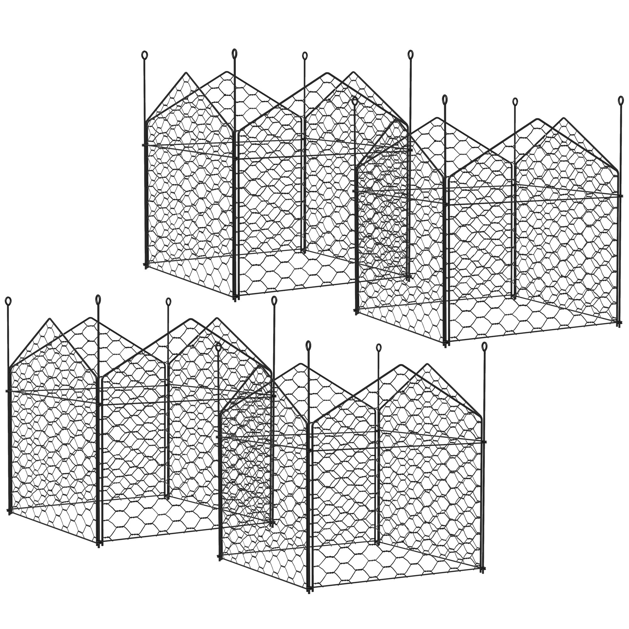 Garden Chicken Wire Cloche, 12" x 14" Plant Protectors from Animals, 4 Pack Metal Crop Cages to Keep Animals Out, Black