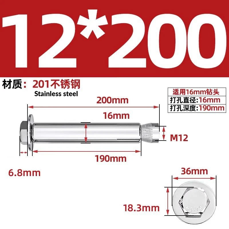 Stainless Steel Masonry Concrete Expansion Anchor Bolt — M6 M8 M10 M12 M16 | 304 & 201 SS