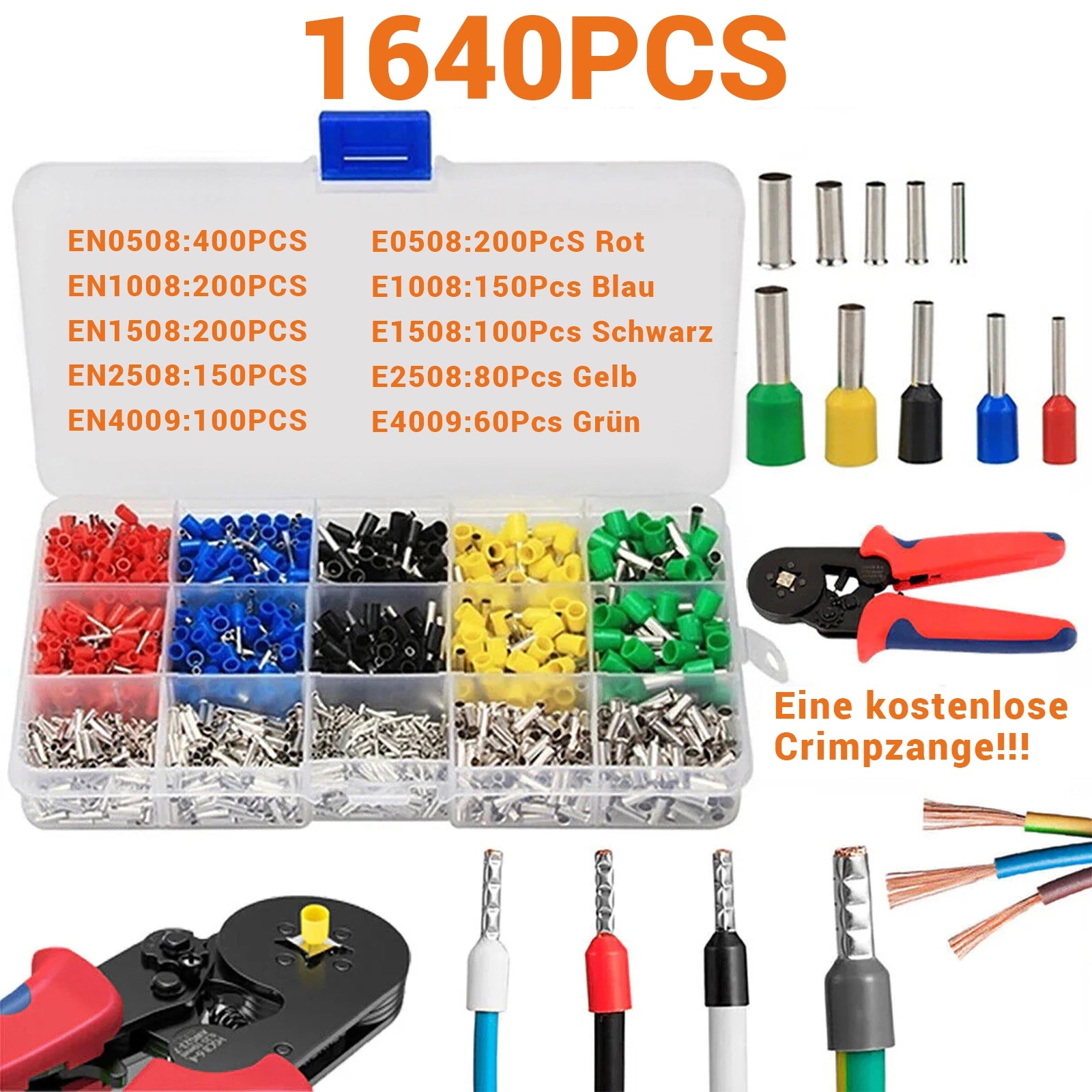 1640 Pcs Cable Lugs Ferrules Crimping Pliers Set 0.25 - 6mm2 Crimping Pliers Assortment - HomeDIYer
