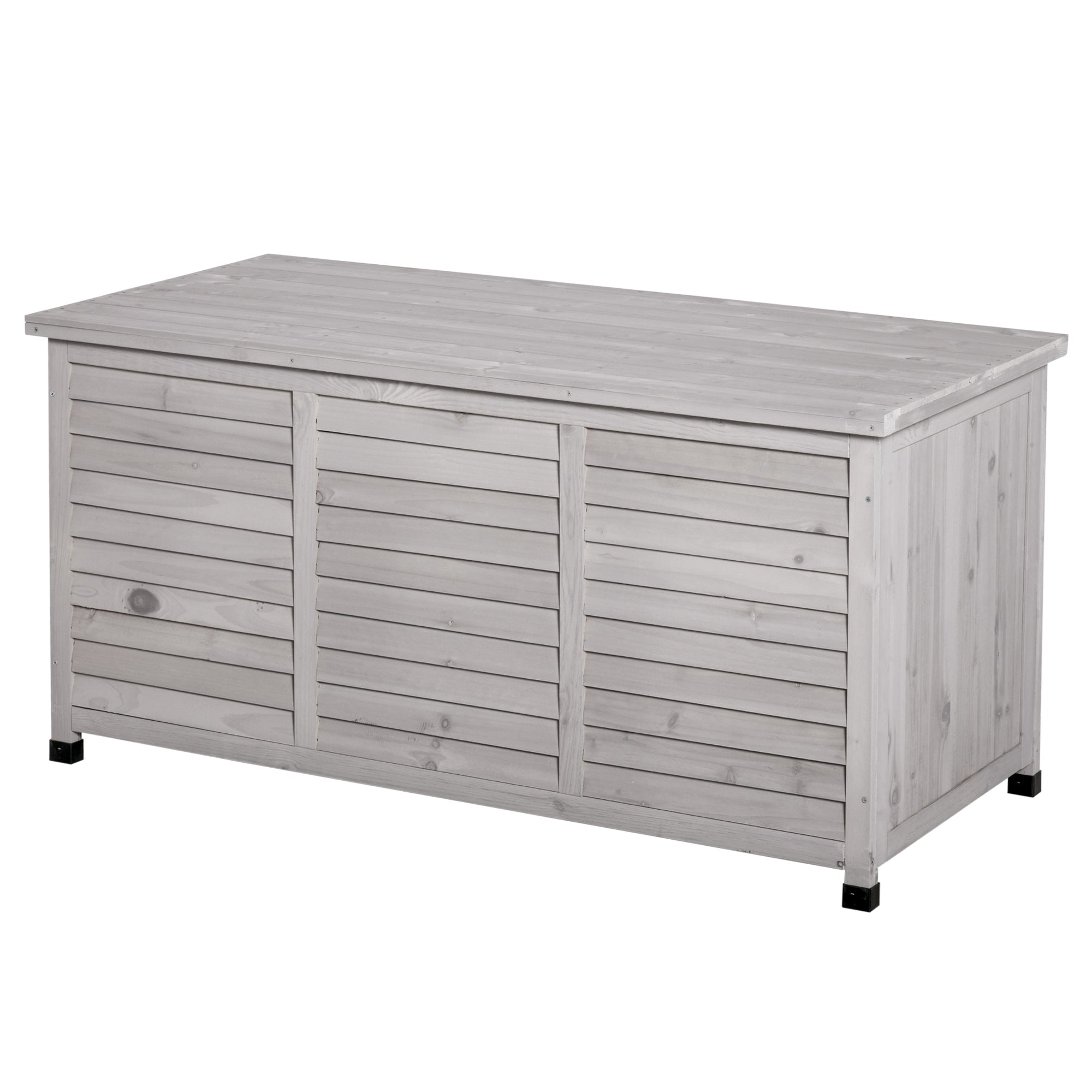 Outsunny 75 Gallon Wooden Deck Box, Outdoor Storage Container with Aerating Gap & Weather-Fighting Finish, Grey