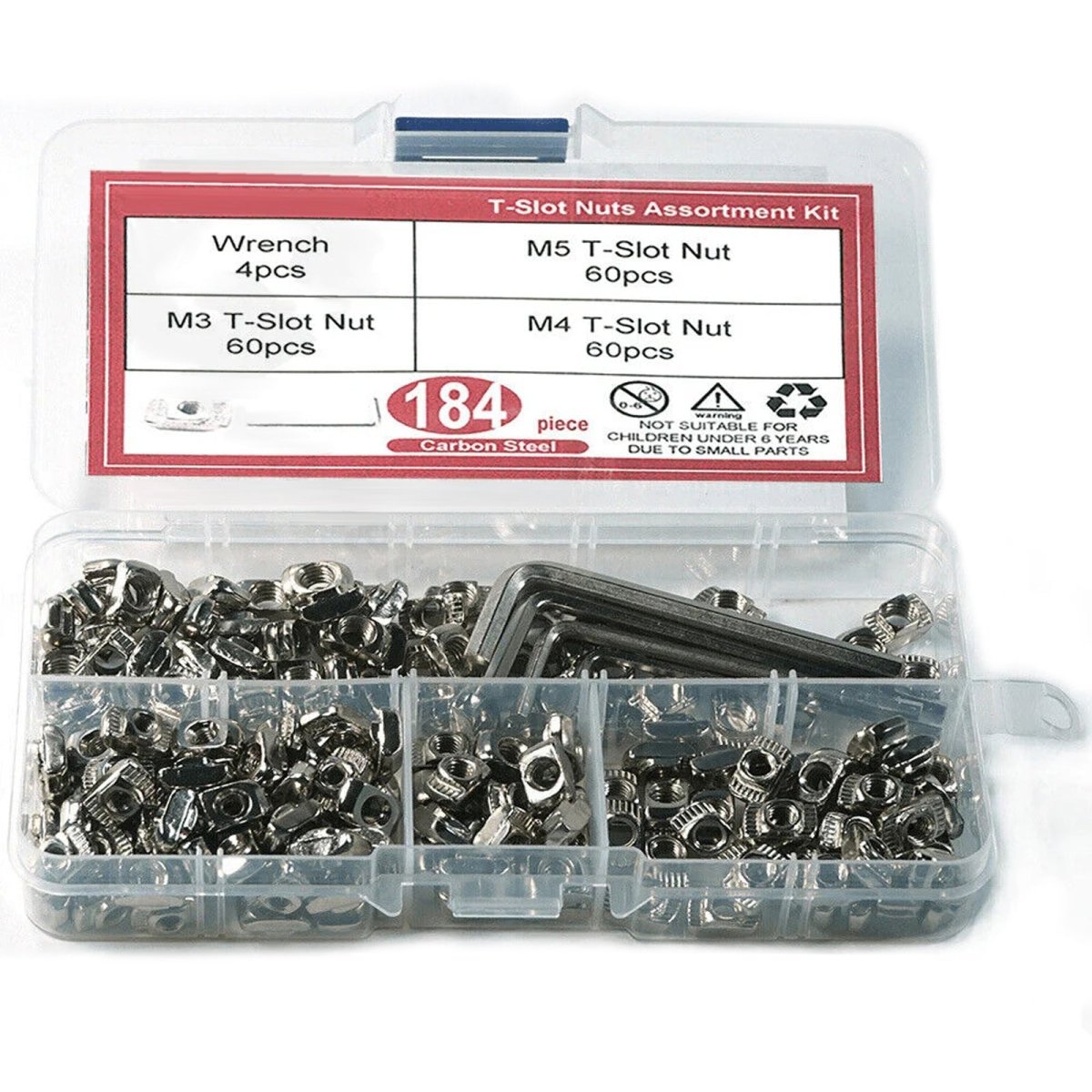 184 Pcs Hammer Nut M3 - M5 Set For Aluminum Profiles T - Slot Nuts Groove + Hexagon Key - HomeDIYer