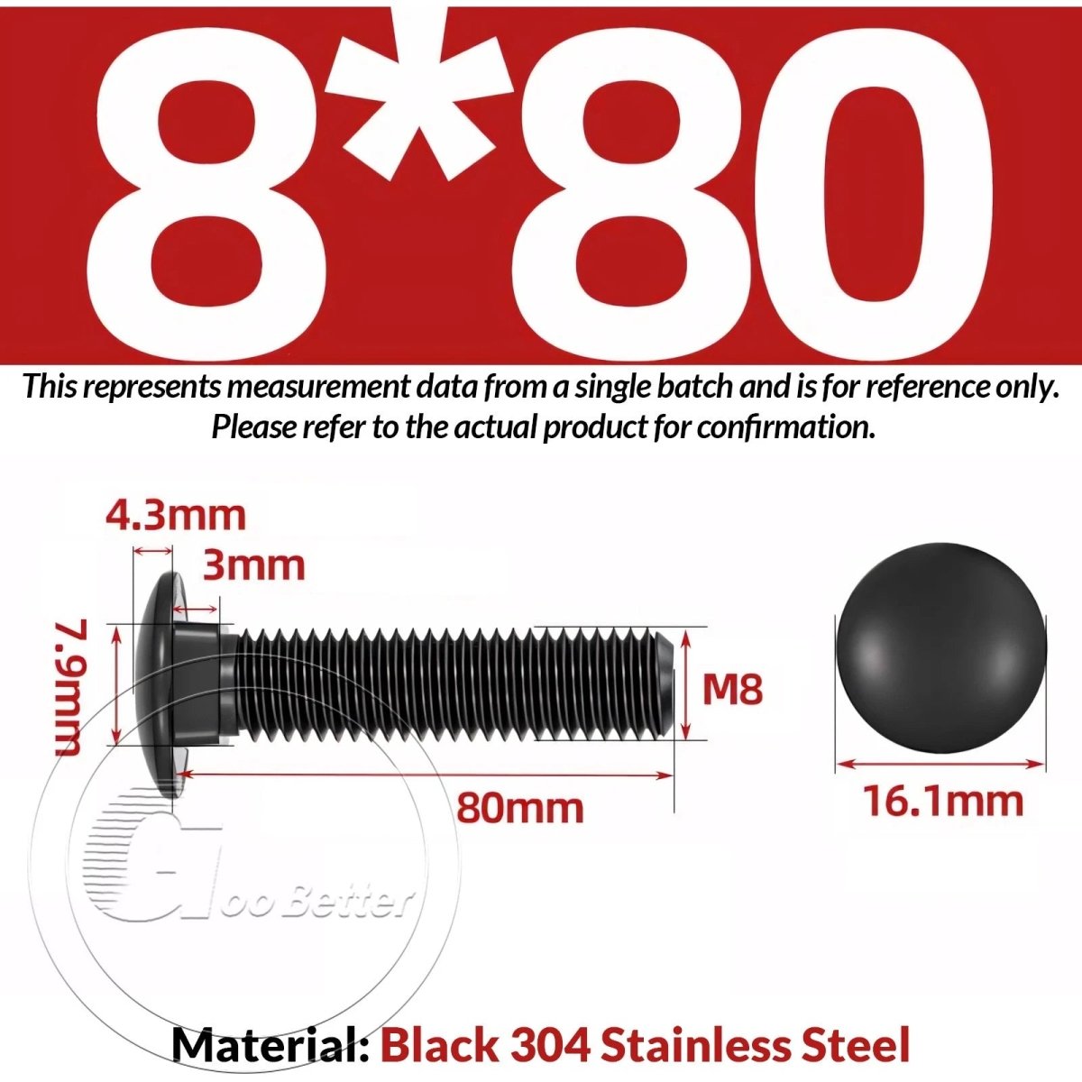 M8 M10 M12 Carriage Bolts – Cup Square Domed Head, Black A2 - 70 Stainless Steel - HomeDIYer
