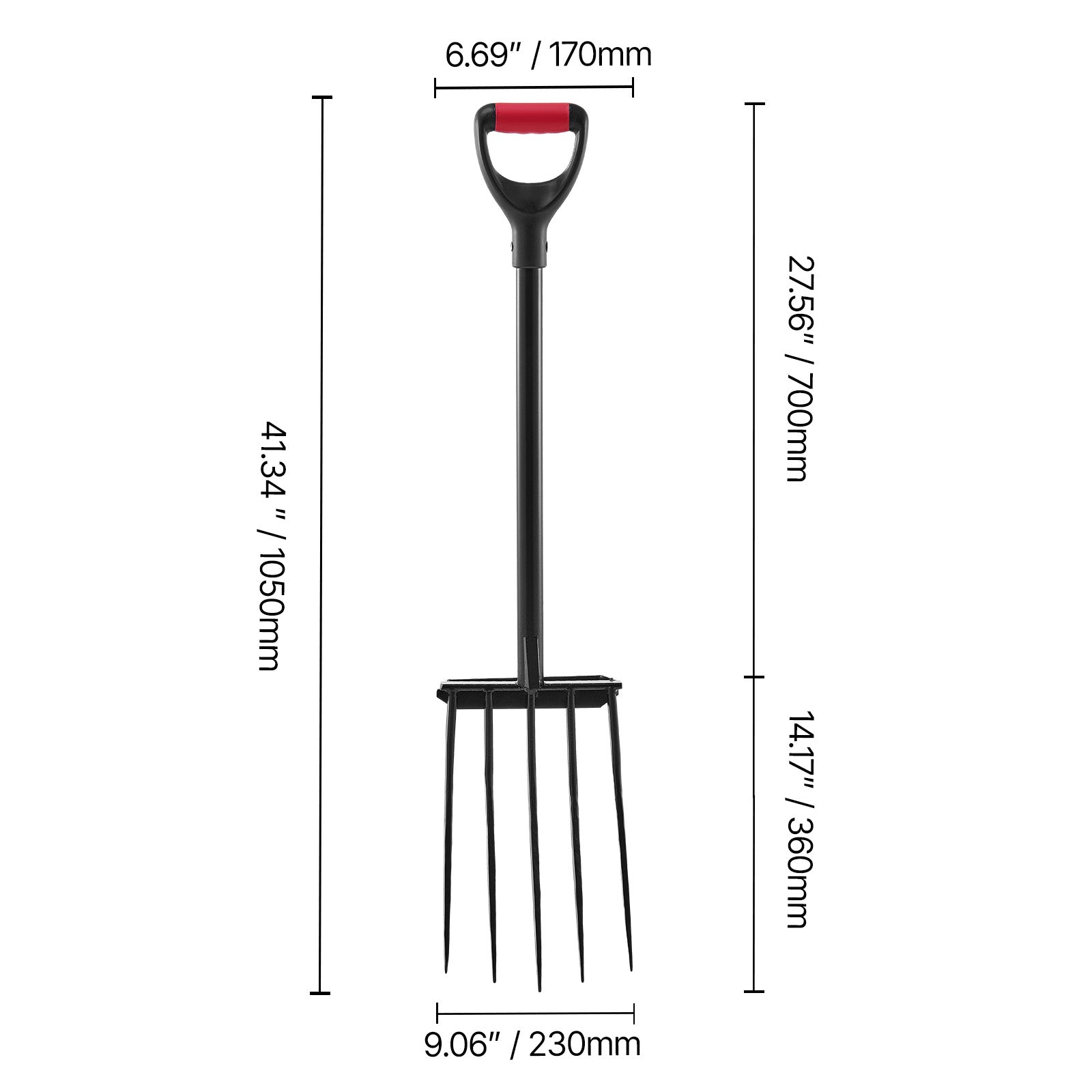 5 Tines Garden Fork Tool Metal Handle 41 in Spading Pitchfork Y Grip Heavy Duty