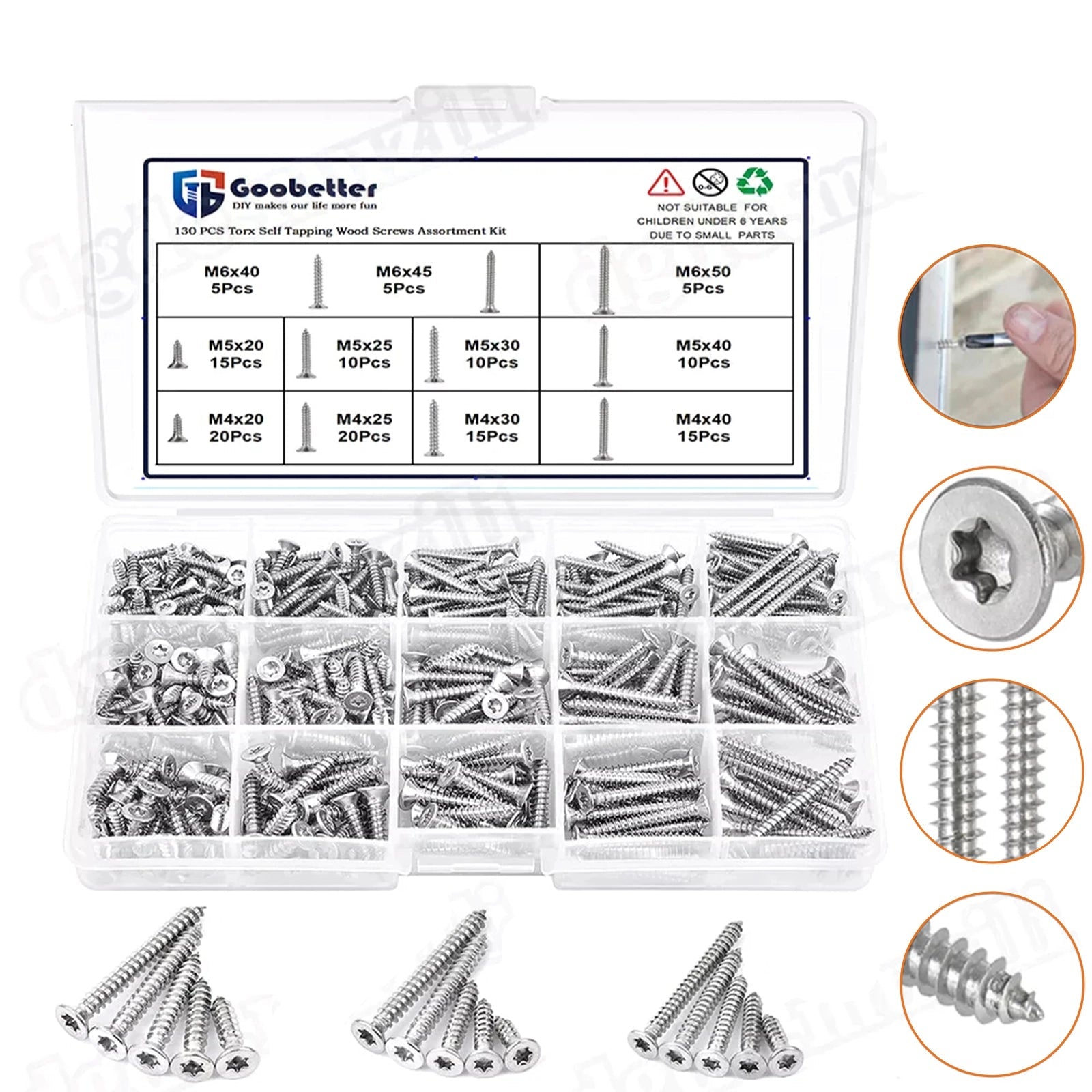 130pcs M4 M5 M6 Self - tapping screws Torx countersunk head wood screws stainless steel - HomeDIYer
