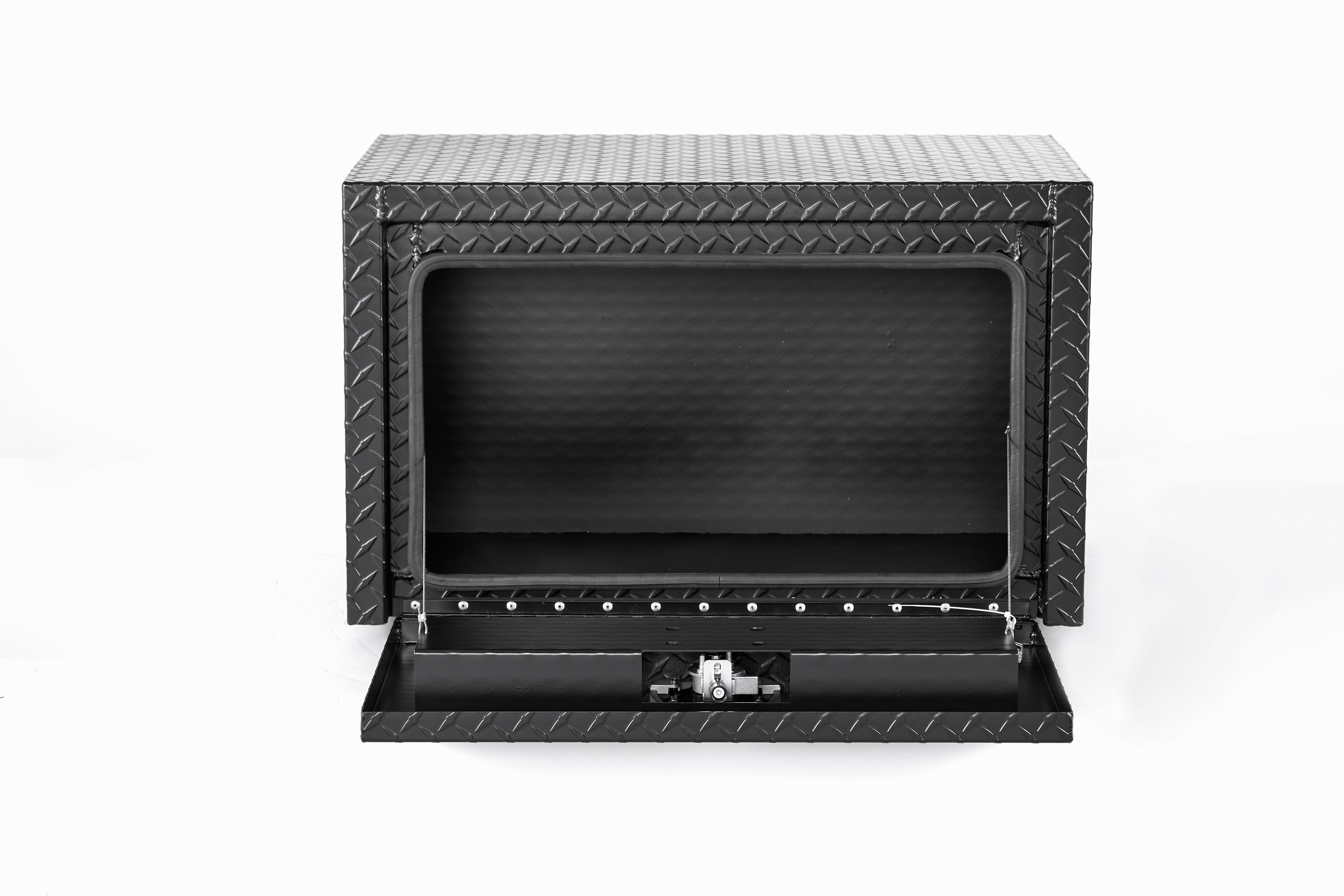 30" Aluminum Underbody Truck Tool Box — Matte Black Diamond Plate, Waterproof & Lockable