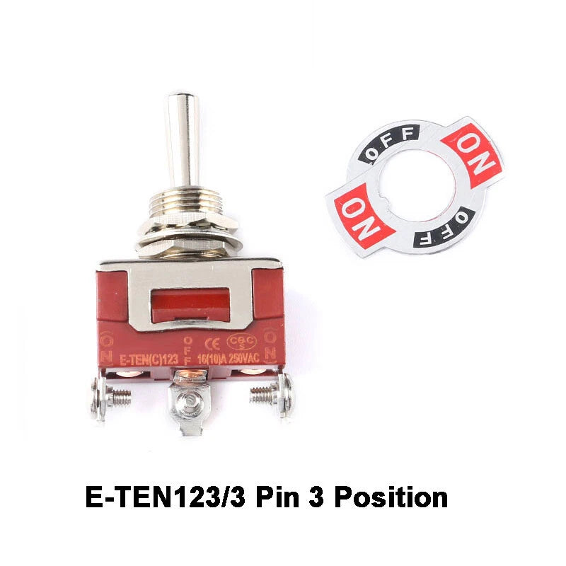 E-TEN Toggle Switch SPDT ON-ON 15A 250V — 2/3/4/6/9/12 Pin, 2/3 Position, Orange or Red