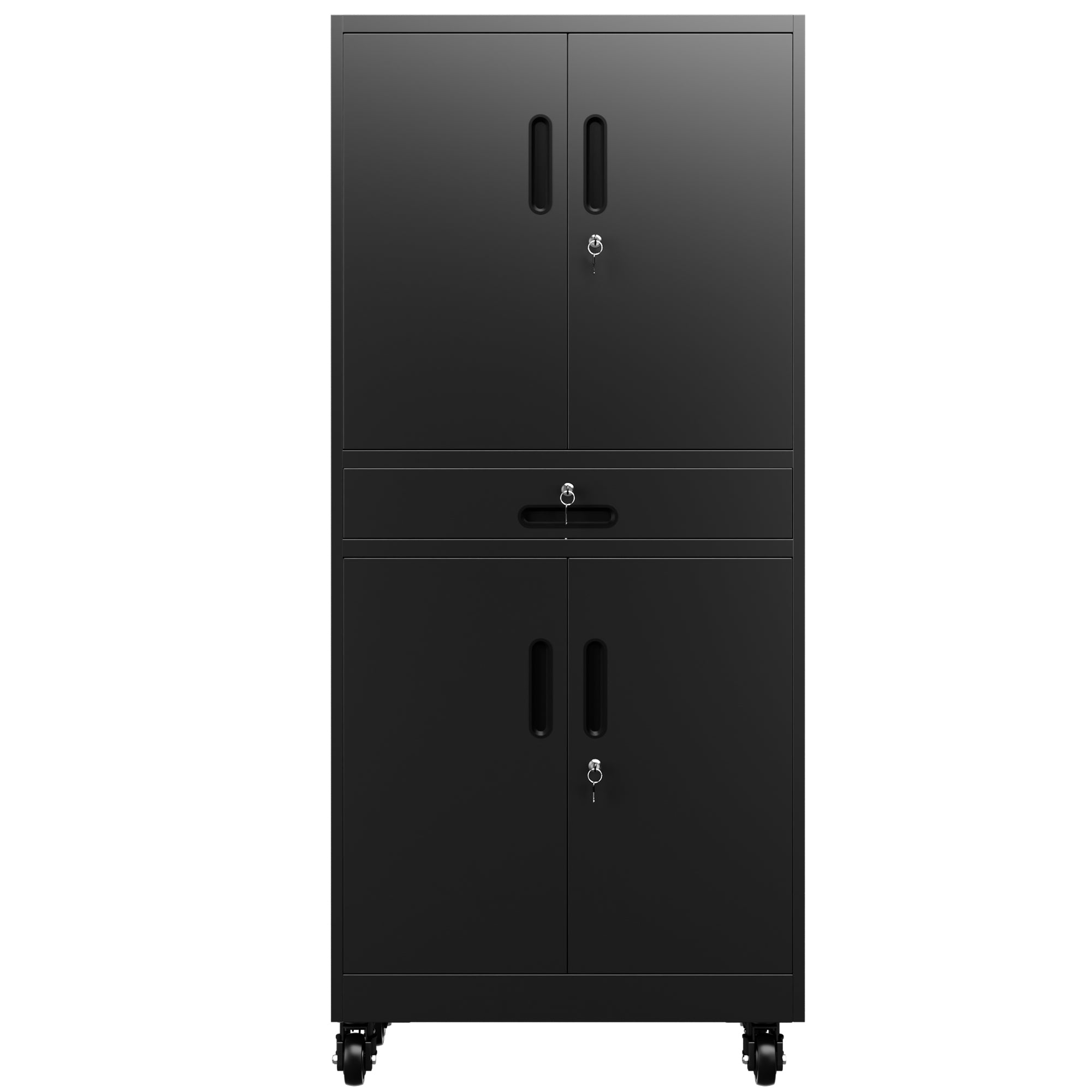 71" Metal Garage Storage Cabinet with Drawer, Pegboard Door, Locking Doors & Rolling Wheels, 720 lb Capacity