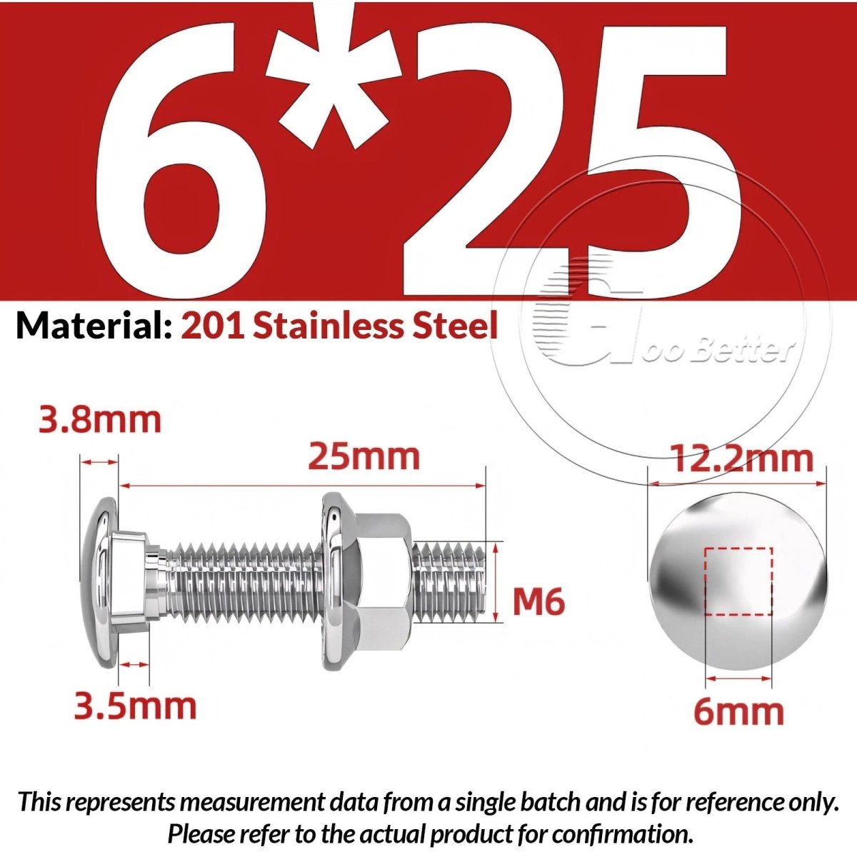 M5–M12 Carriage Bolts with Nuts | Cup Square Domed Head | 201 Stainless Steel - HomeDIYer