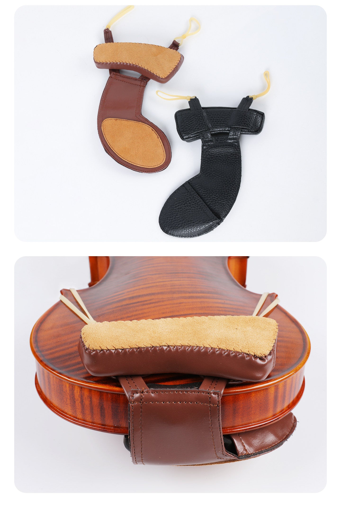 Deinmei Sheepskin Violin Shoulder Pad & Chin Rest Cushion – Breathable, Pressure‑Relieving (4/4 to 1/16, Brown/Black)