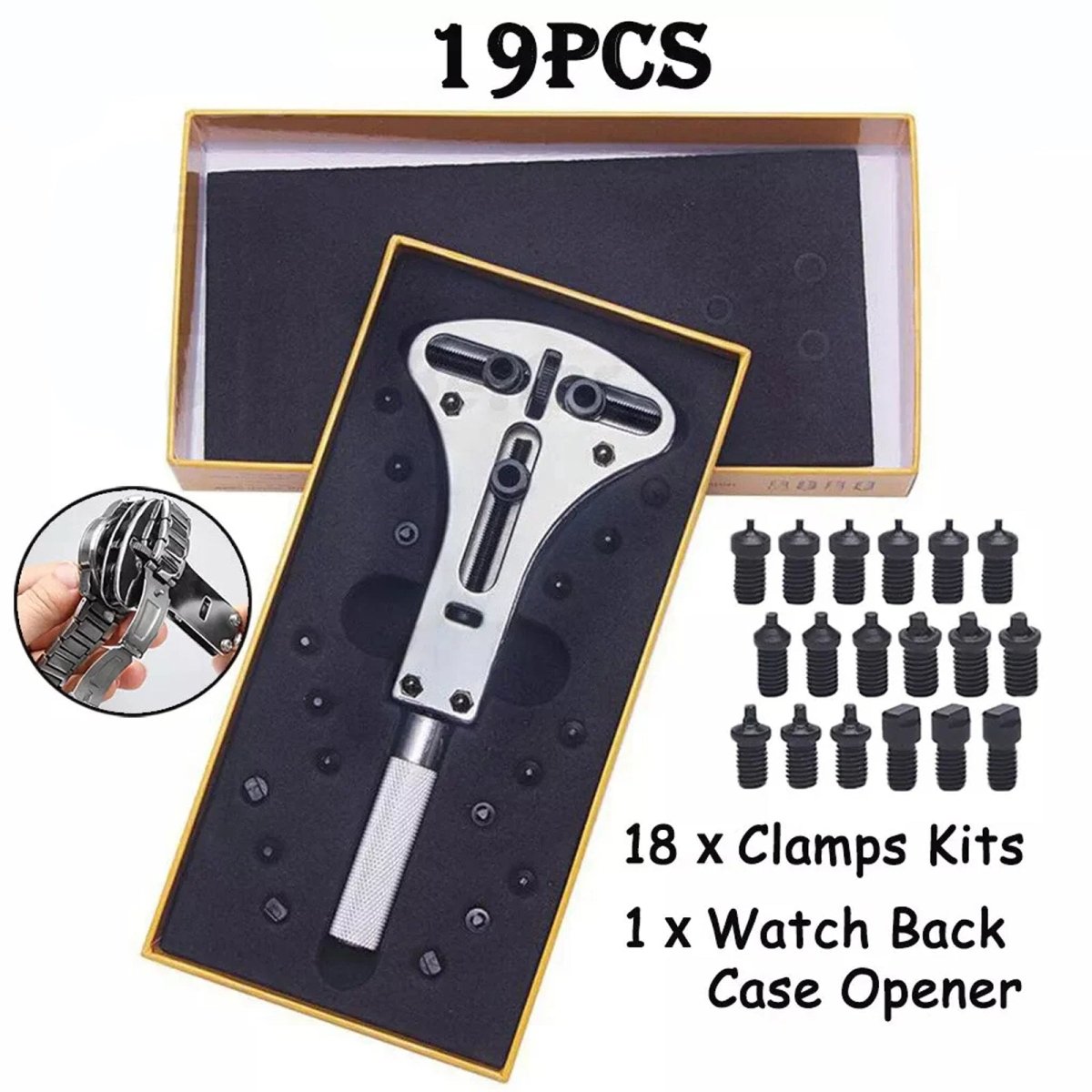 19x Watch Repair Tool Back Case Opener New Wrench Maker Screw Cover Remover Kit - HomeDIYer