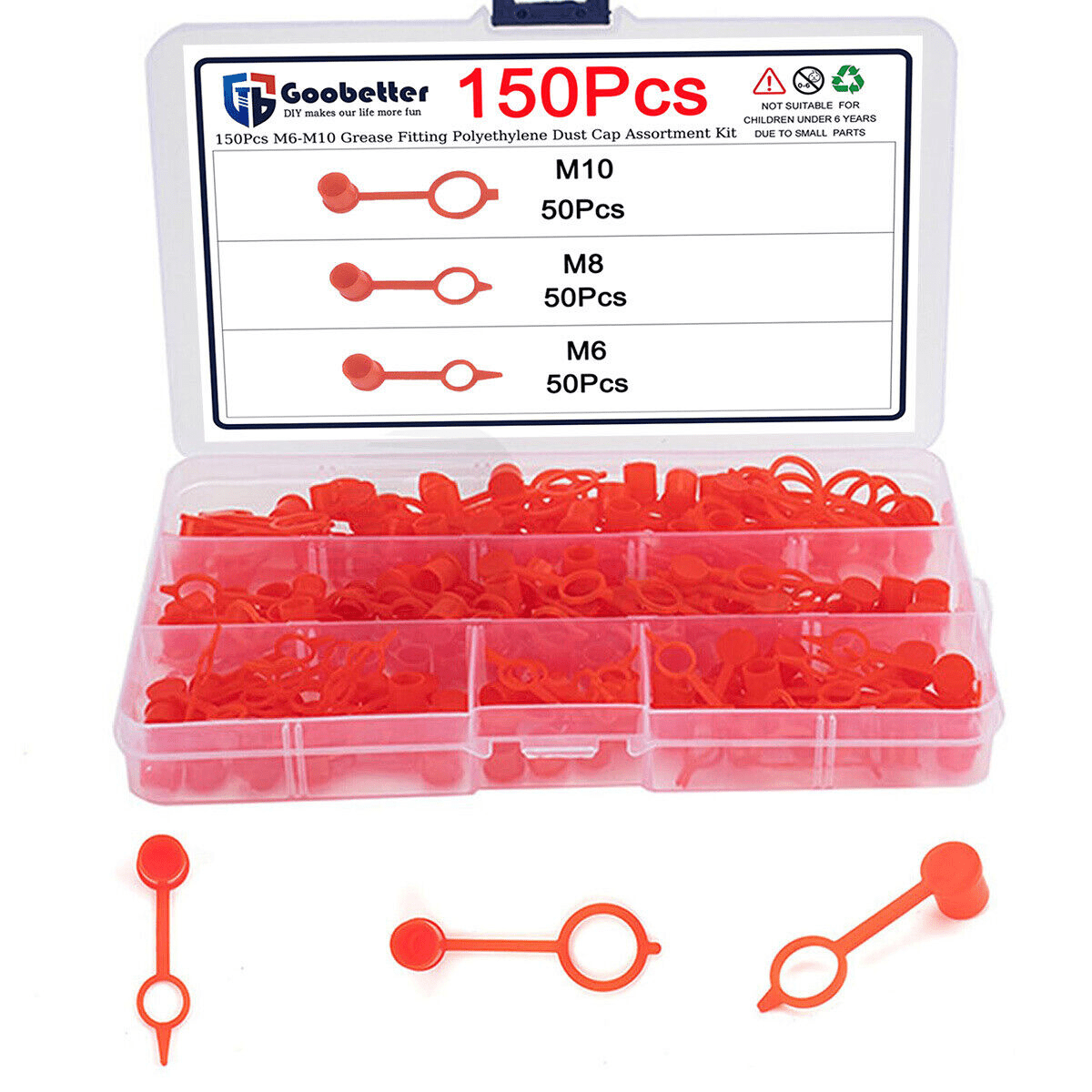 150x grease nipple protective caps grease nipple dust cap cap red M6 - M10 set - HomeDIYer