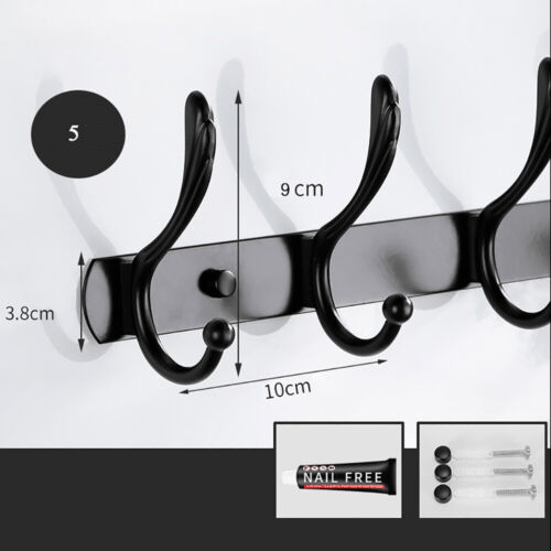Stainless Steel Black Coat Hooks Drill Free Hanging Hooks Crested Tail 5 Hook - HomeDIYer