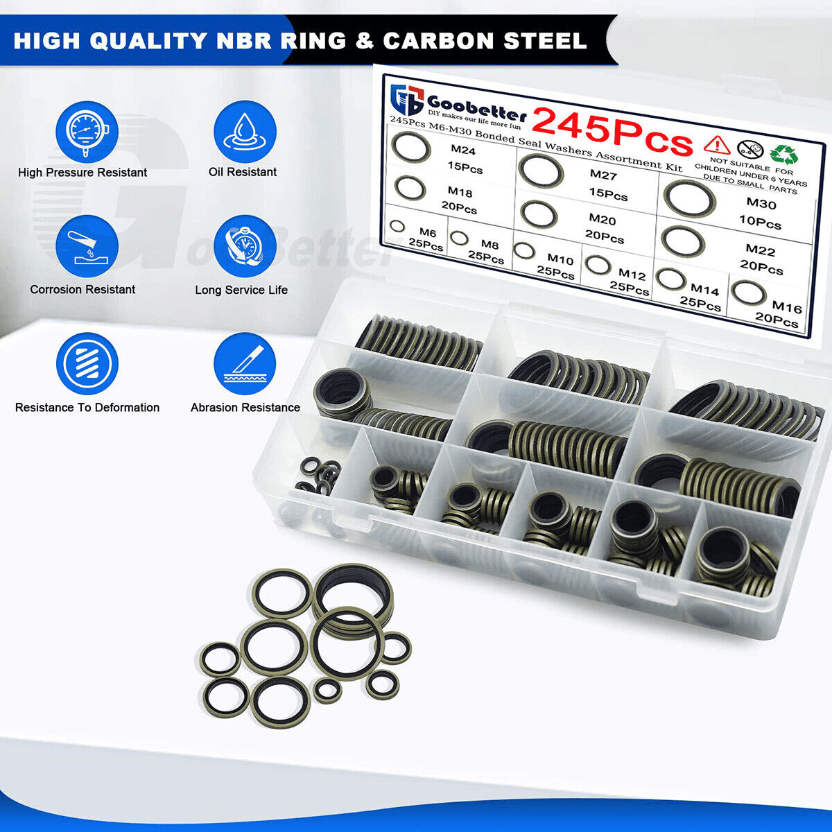 245x M6 - M30 Bonded Seal Washers Kit Sealing Washer Hydraulic Oil Petrol Washers - HomeDIYer