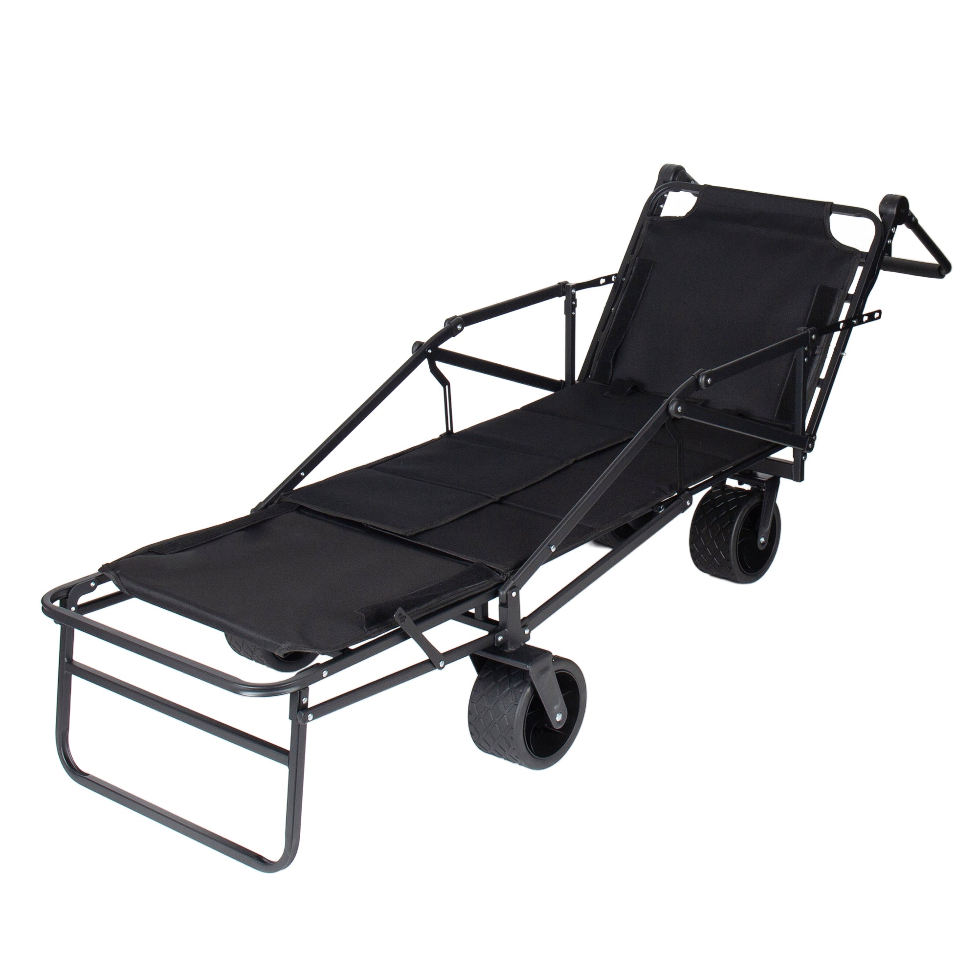 2-in-1 Multifunctional Folding Wagon Carts, Convertible Beach Chair with All-Terrain Wheels, 650lb Capacityfor Shopping Beach Camping Sports Garden, Black