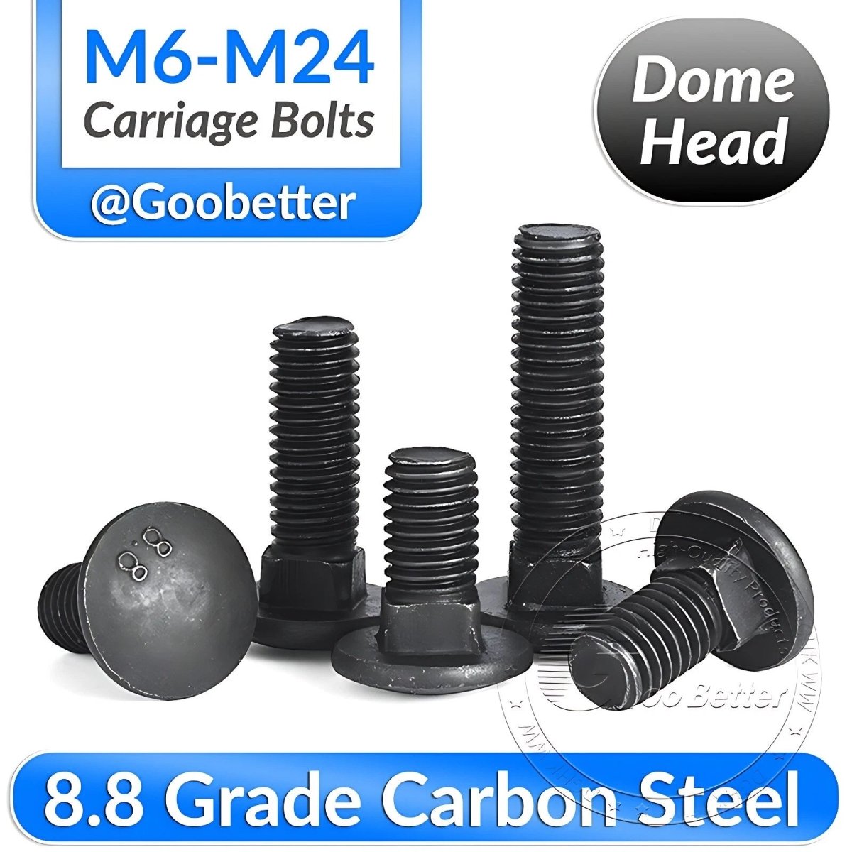 Black 8.8 Grade Steel Carriage Bolts | Cup Square Dome Head | M6–M24 - HomeDIYer