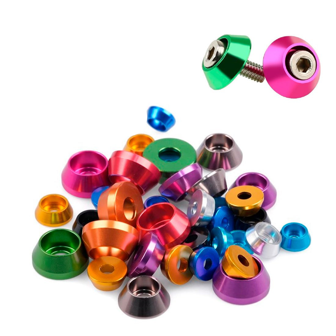 M2 M2.5 M3 M4 M5 M6 M8 Colours Load Spreading Cone Washers Anodised Aluminium - HomeDIYer