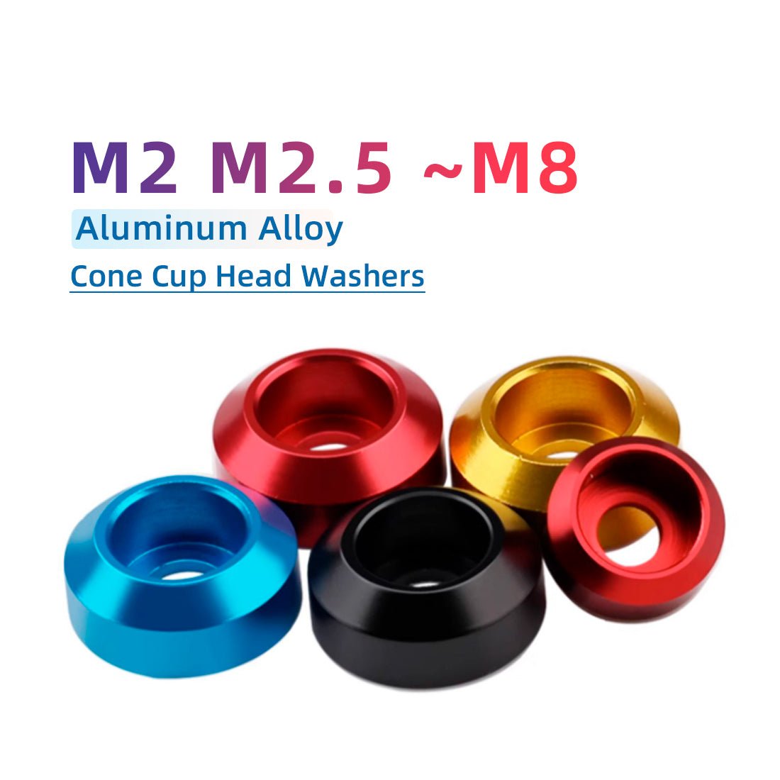 M2 - M8 Aluminum Cone Cup Head Washers Anodised Gasket Load Spreading Cone Washer - HomeDIYer