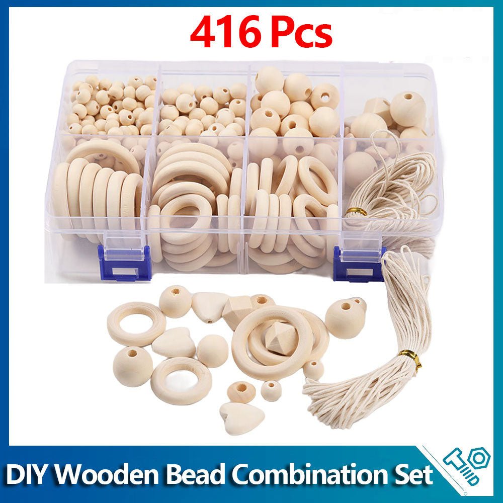 416 Pcs Natural Round Wood Beads Combination Set for DIY Crafts Garland Jewelry - HomeDIYer