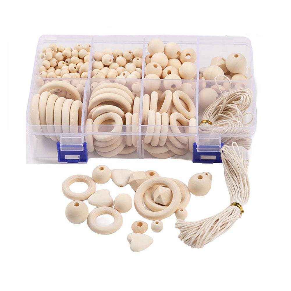 416 Pcs Natural Round Wood Beads Combination Set for DIY Crafts Garland Jewelry - HomeDIYer