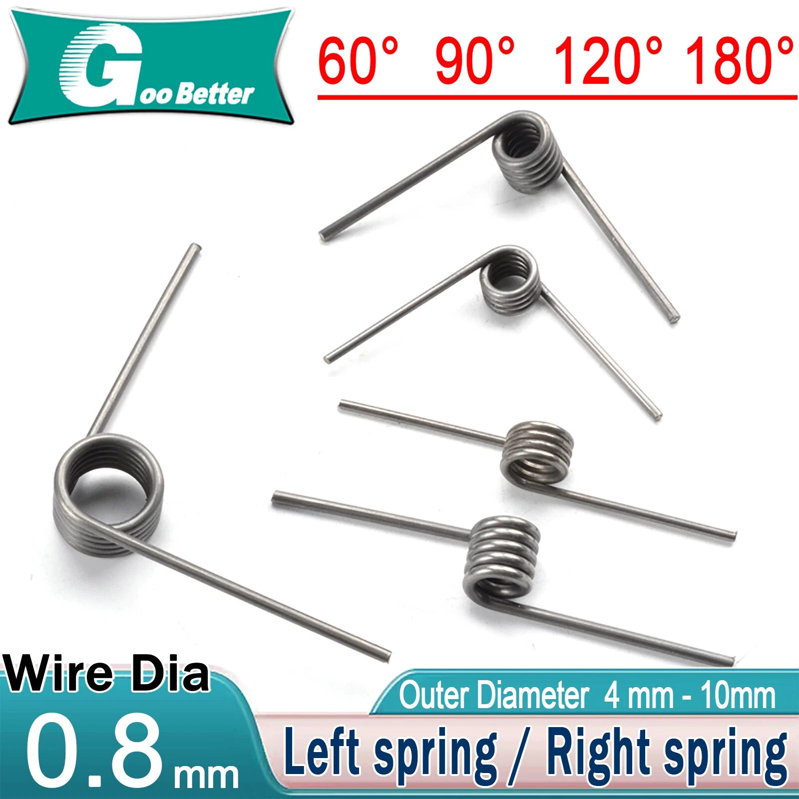 0.8mm Clamp Spring Small Torsion Spring OD4-10mm 60° 90° 120° 180° Angle Degrees