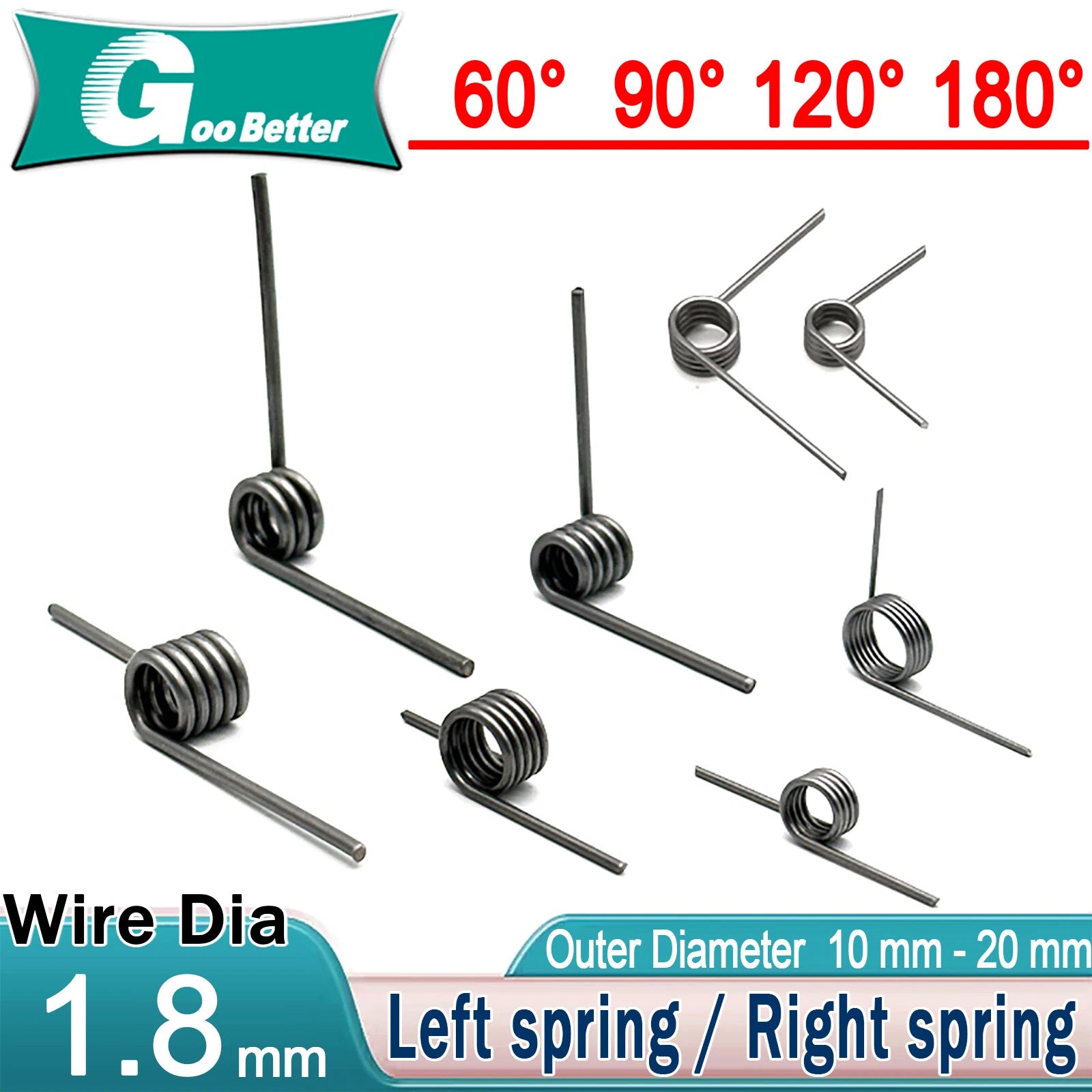 Torsion spring Various Size10-20mm Diameter Assortment 3/6/9Coil,90° - 180°Angle