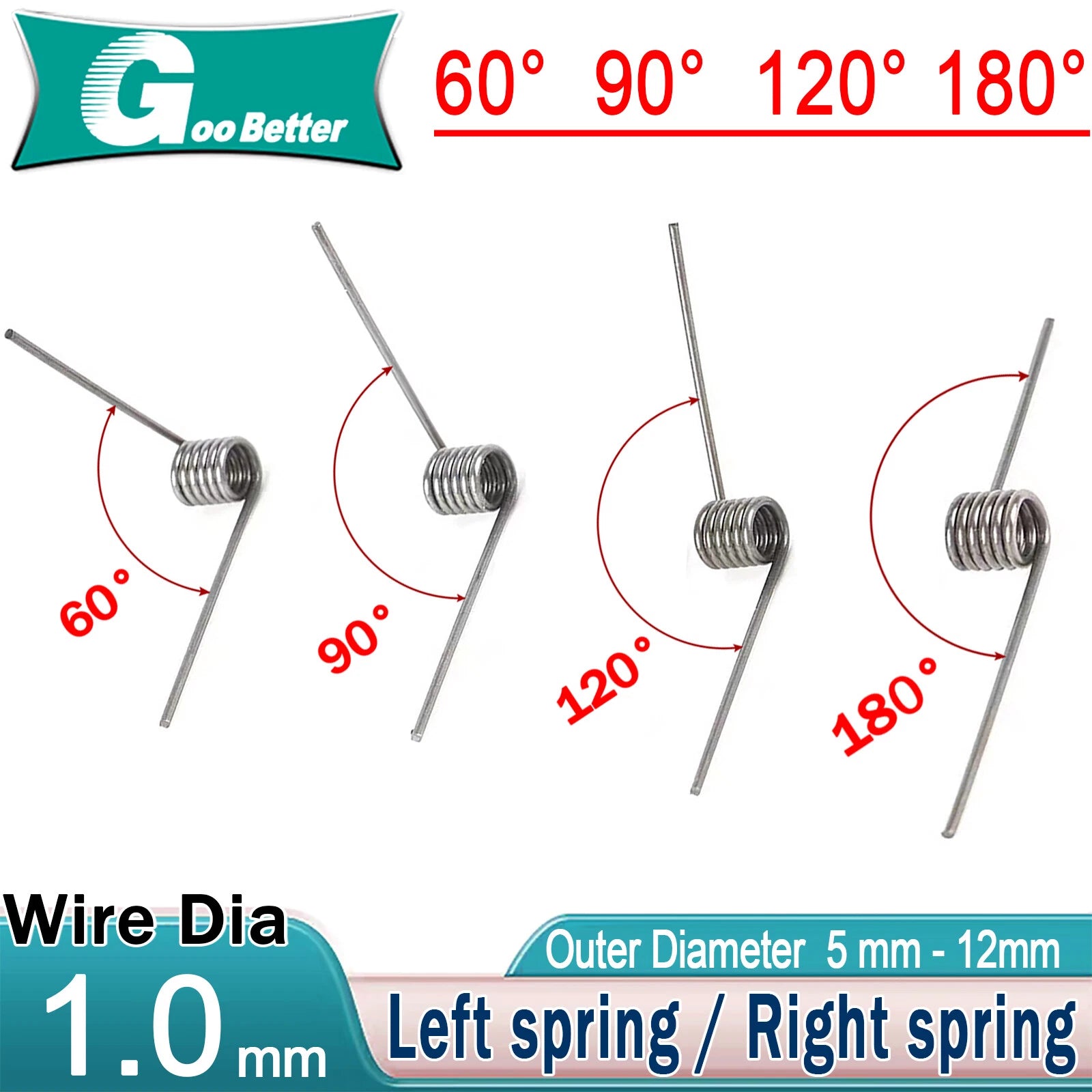 10x Spring Steel Wire dia 1.0mm OD 5-12mm Miniature Torsion Spring - Select size