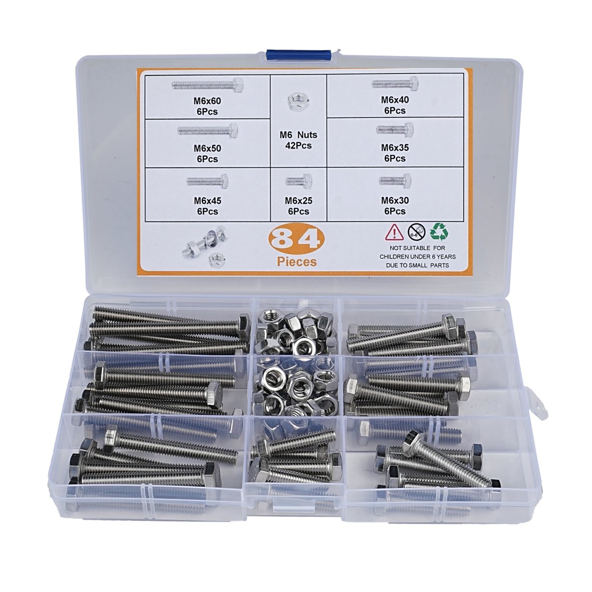 84pcs M6 Hex Head Bolts and Nuts Set Stainless Steel Metric Fully Threaded Screws - HomeDIYer