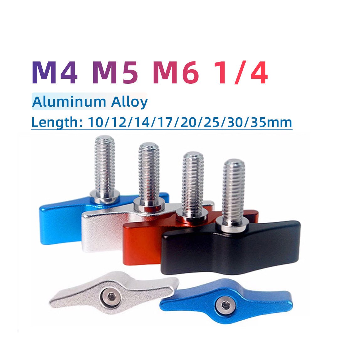 1/4 M4 M5 M6 Clamping Thumb Screw Tee Wing Knob Head Hand Grip Bolt Aluminum - HomeDIYer