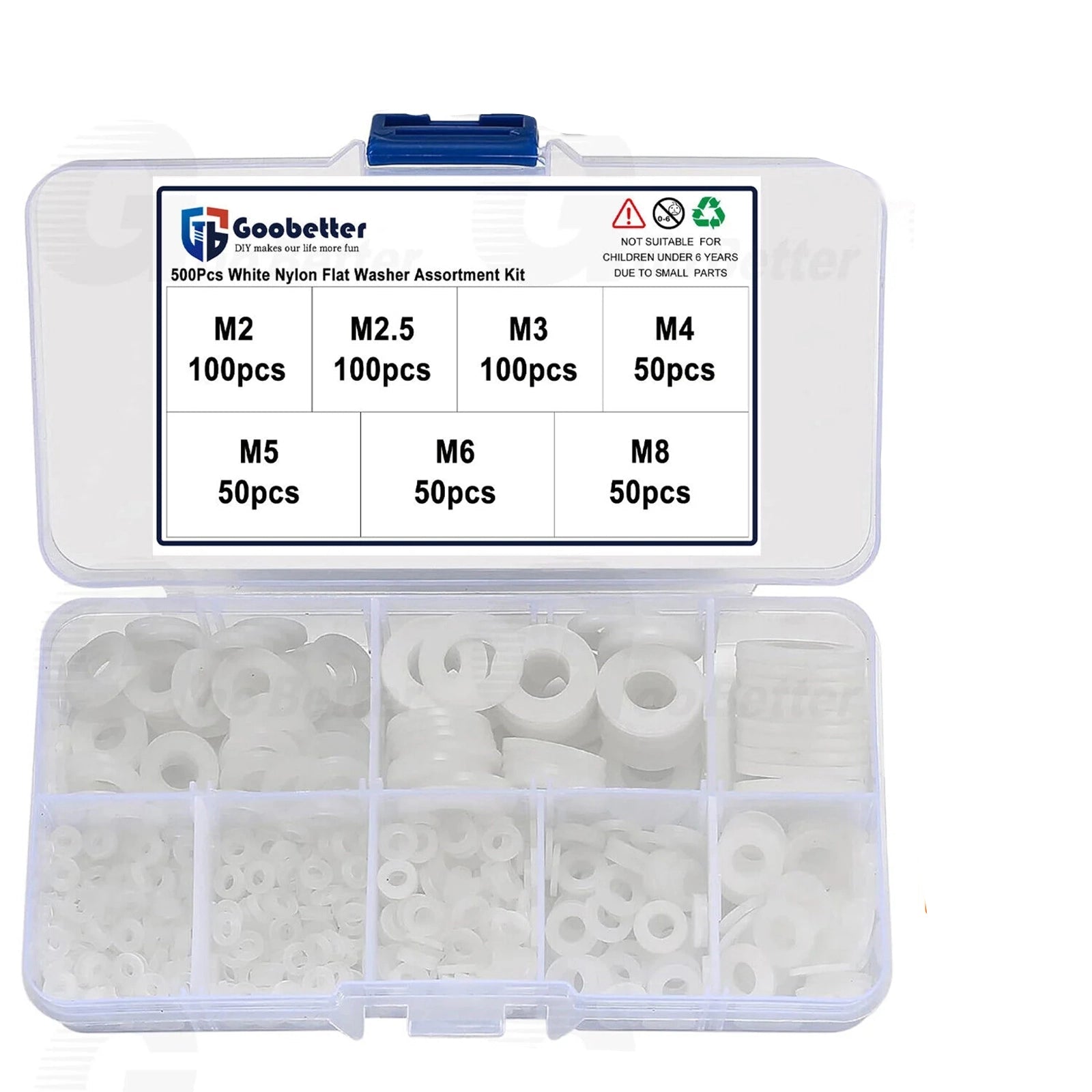 500Pc White Nylon Flat Washer Assortment Kit M2 - M8 Tight Seal Gasket Liquids Set - HomeDIYer