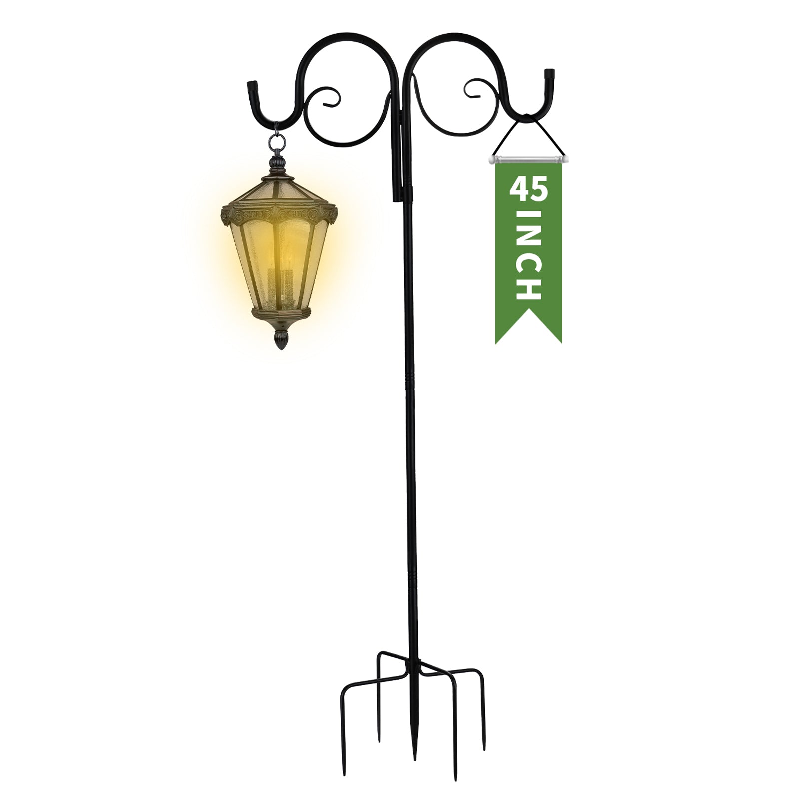 Double-Headed Shepherd's Hook with 5-Prong Base, Adjustable Height 45-92 inch
