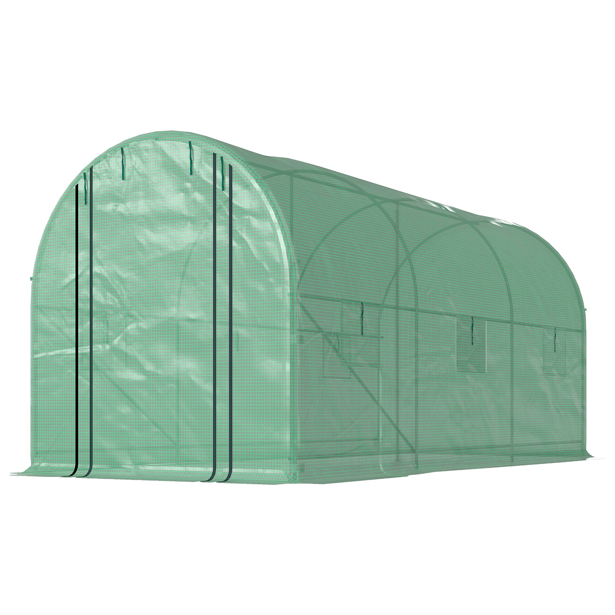 Walk‑In Tunnel Greenhouse with 2 Support Rods — Upgraded Galvanized Steel Frame Mesh Door & Windows Green