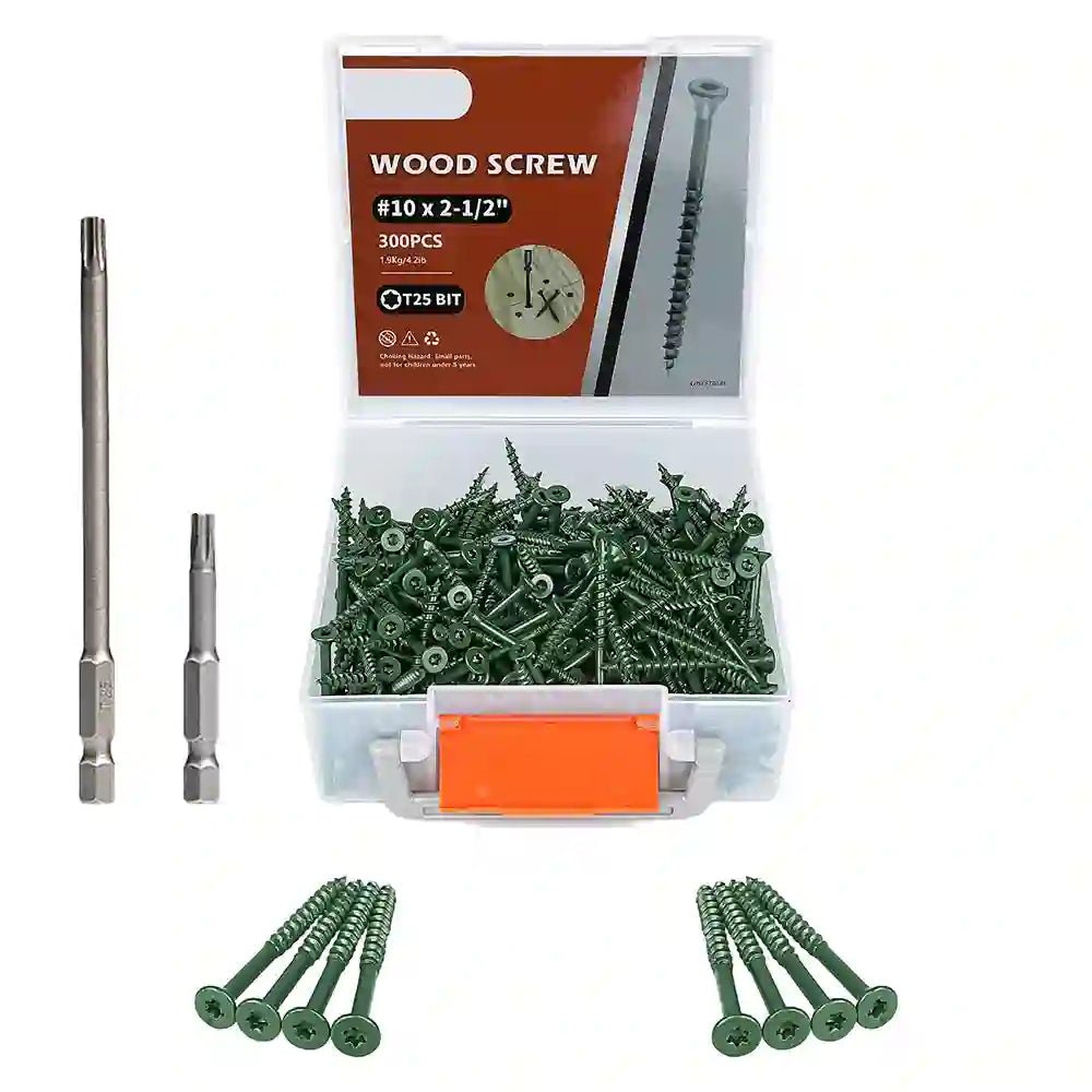 Green Deck Screws Set T25 Torx Self Tapping Wood Screws Exterior Deck Screw - HomeDIYer