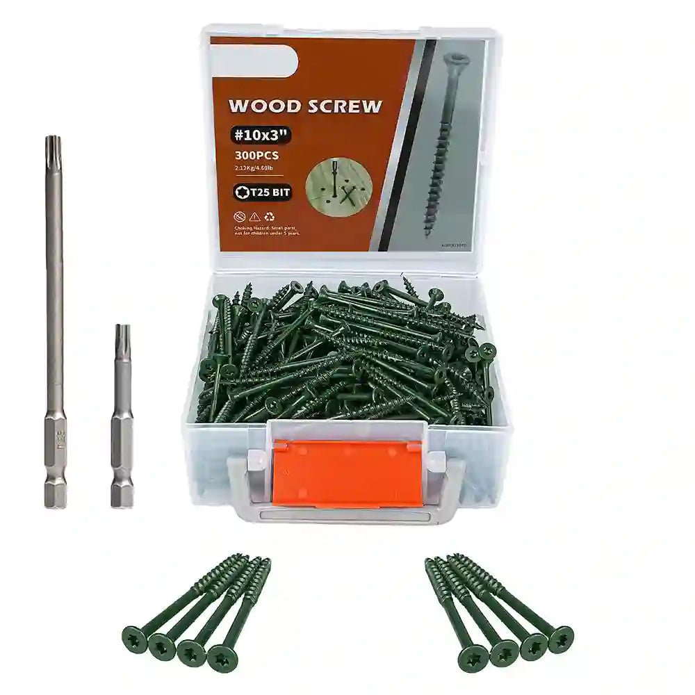 Green Deck Screws Set T25 Torx Self Tapping Wood Screws Exterior Deck Screw - HomeDIYer