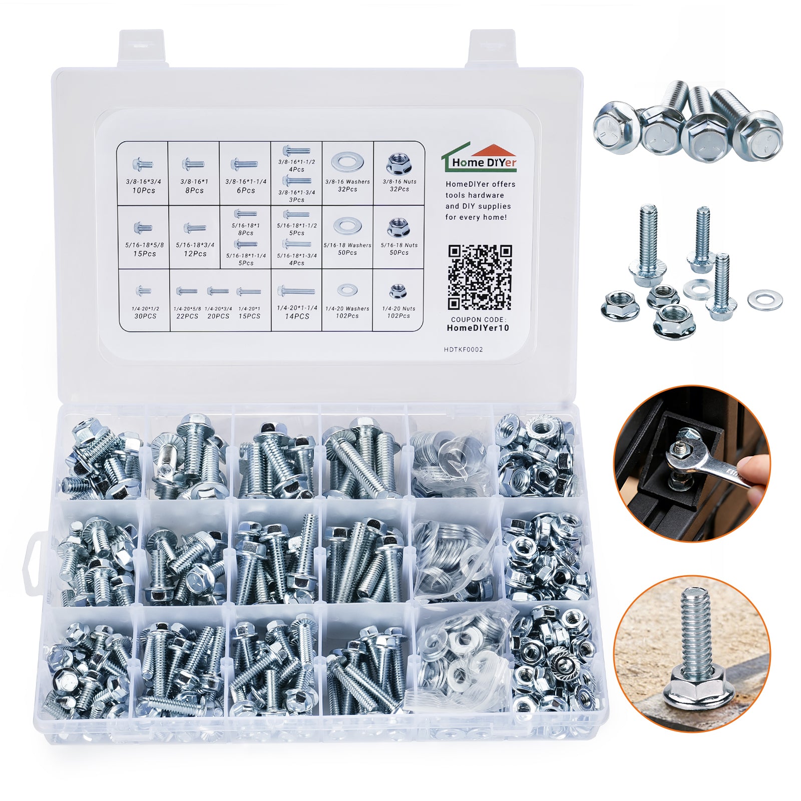 549-Piece SAE Flange Bolt & Nut Assortment Kit (1/4-20, 5/16-18, 3/8-16)