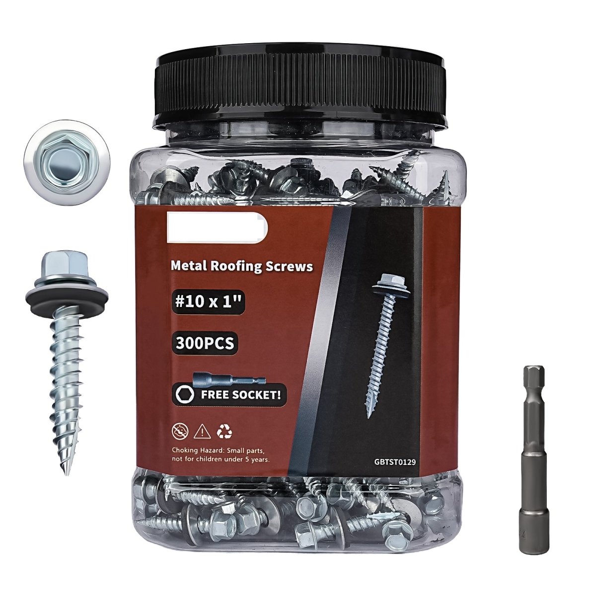 10 x 1" Hex Head Sheet Metal Roof Screws, Galvanized Coating Metal to Wood siding Screws, Hex Socket Included 300Pcs - HomeDIYer