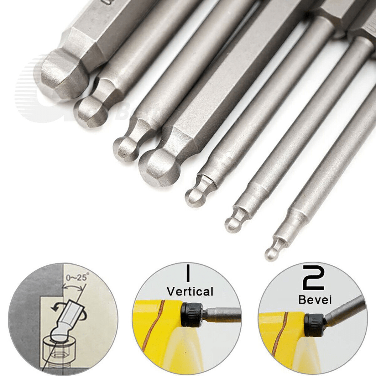 65mm/100mm Magnetic Ball End Hexagon Head 1/4" Screwdriver Bits Drill Set S2 Steel - HomeDIYer