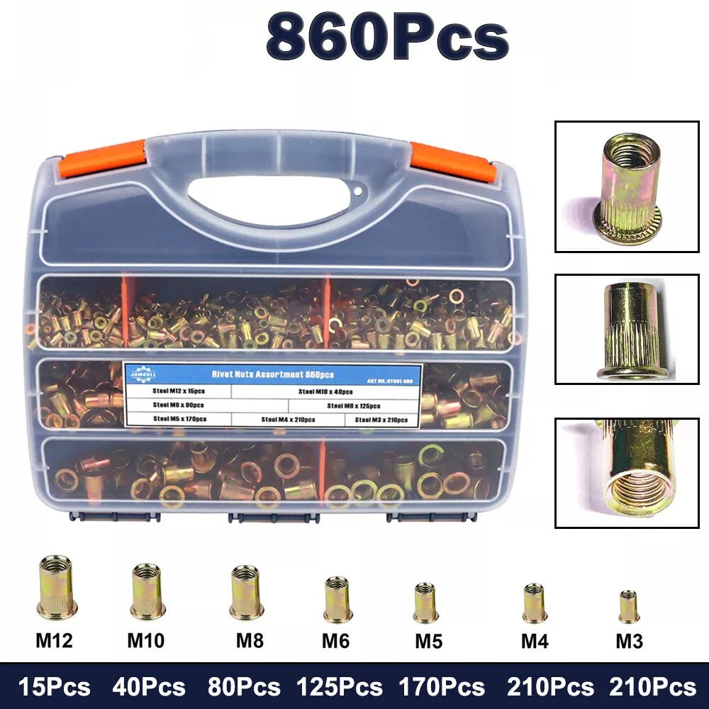 860Pcs Rivet Nut Kit UNC Rivnut Nutsert Assortment - HomeDIYer