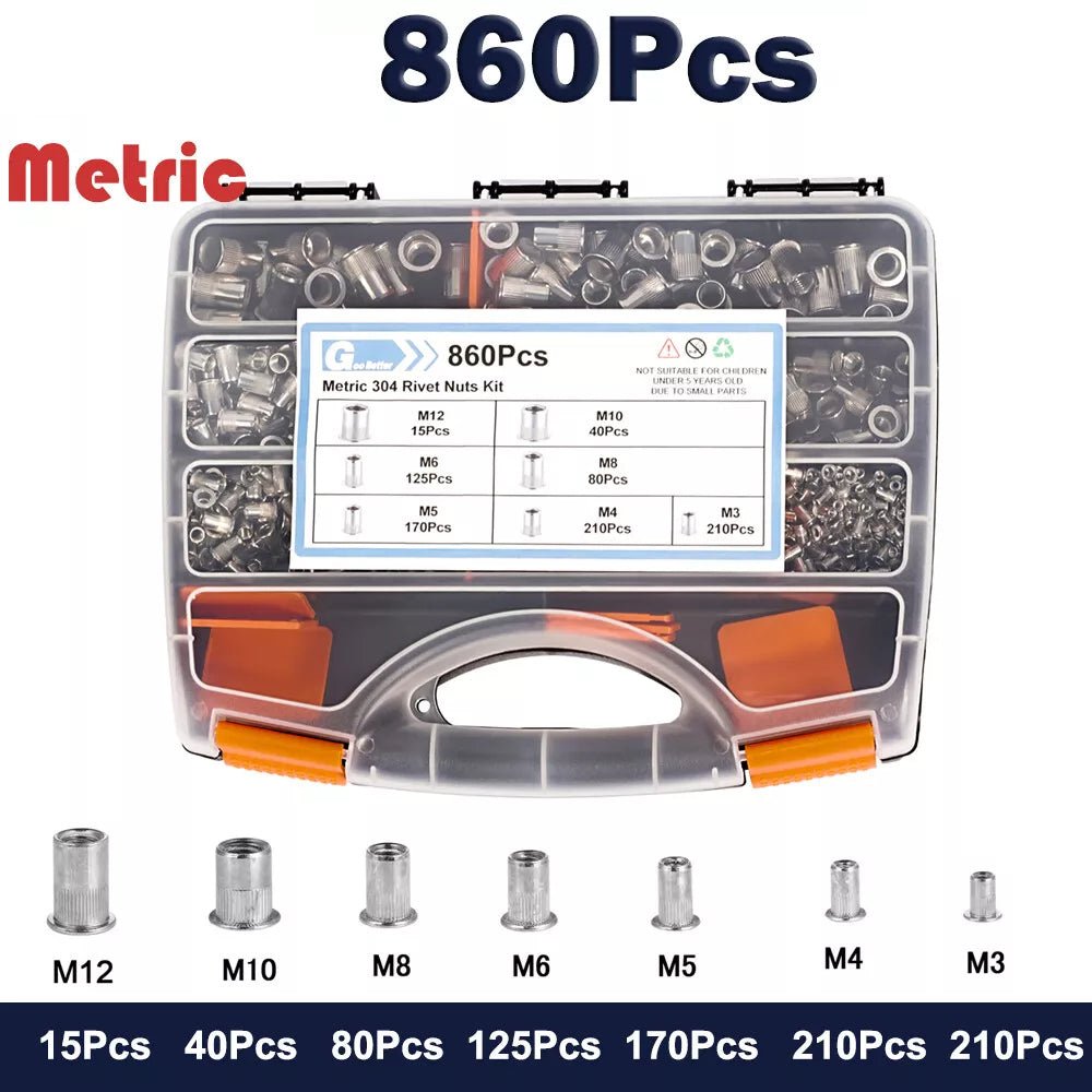 860Pcs Rivet Nut Kit UNC Rivnut Nutsert Assortment - HomeDIYer