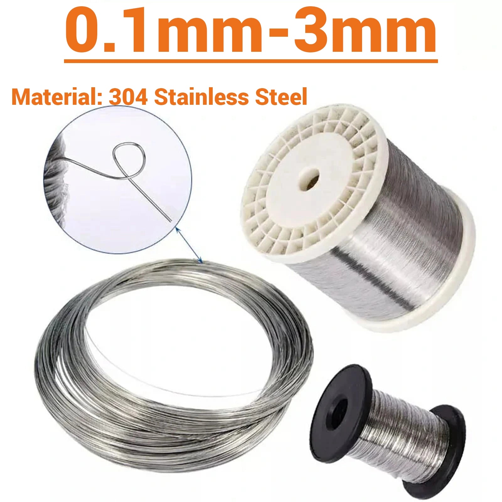 304 Stainless Steel Wire 0.1mm - 3mm Single Soft/Hard Steel Wire Rustproof Durable - HomeDIYer