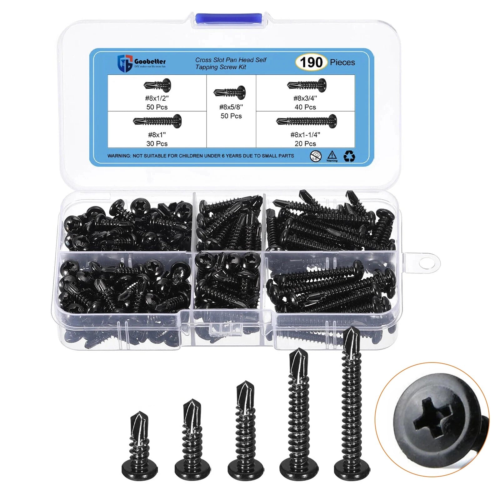 190x Phillips Wafer Head Self Tapping Stainless Steel Screw Kit For Metal Sheets - HomeDIYer